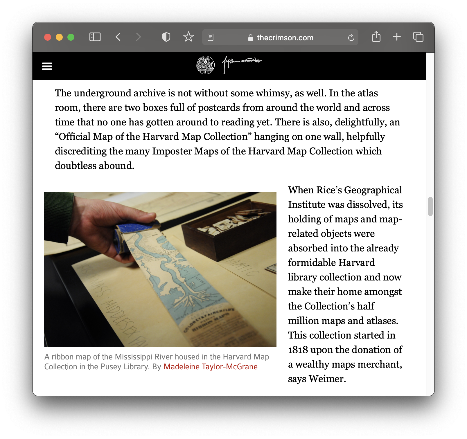 Screenshot from an article about the Map Collection