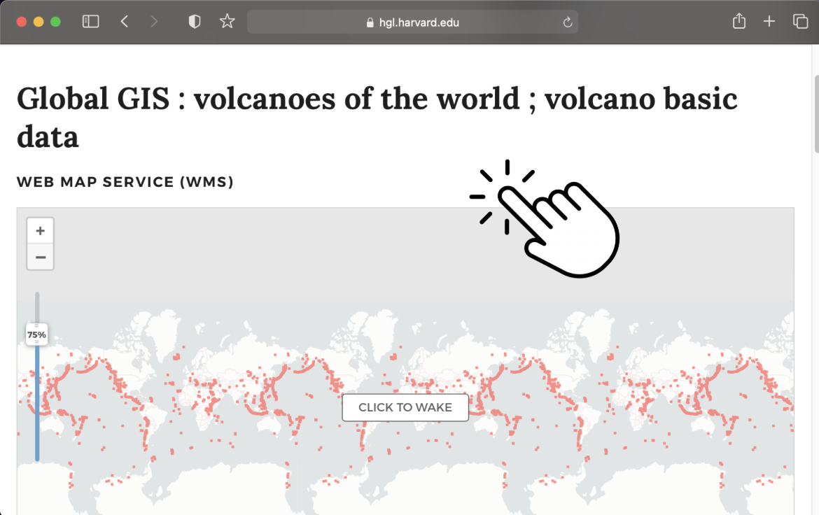 Harvard Geospatial Library showing global volcanoes dataset