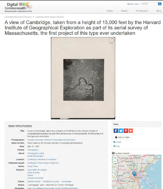 image of Cambridge 1930s aerial in digital commonwealth