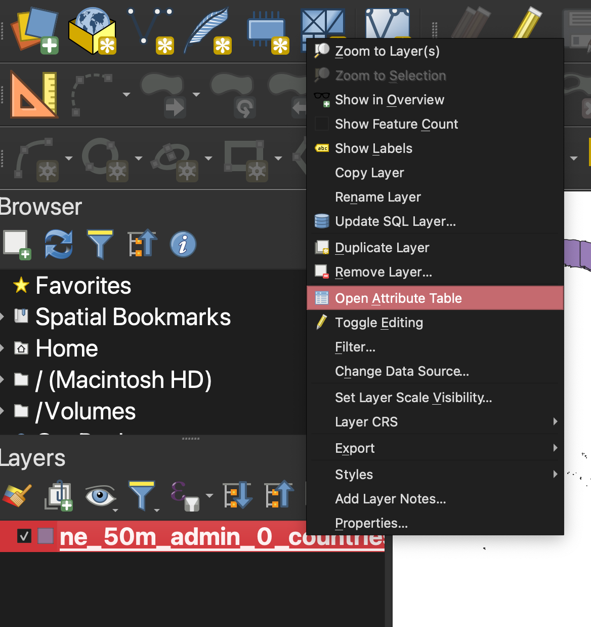 How to open the attribute table