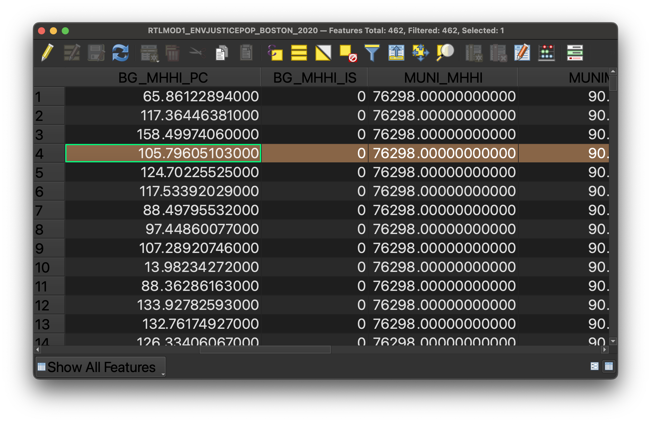 QGIS attribute table