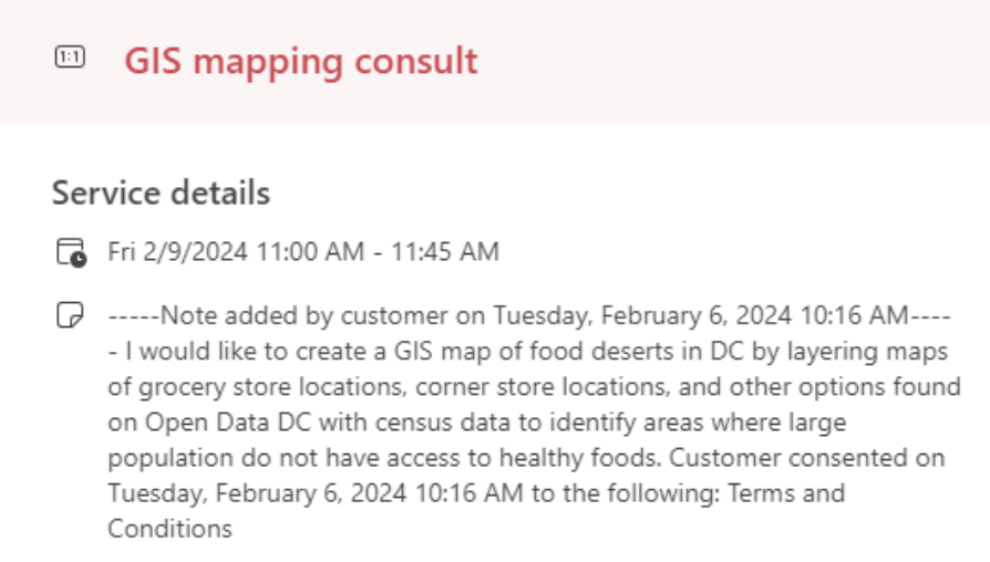 Screenshot of question about studying food deserts in DC